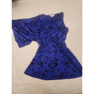 Tramp Blouse Womens Medium Blue Black Asymmetrical One Shoulder Batwing Tunic